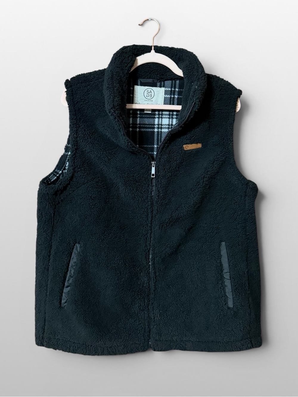Sherpa Fleece Vest Womens L Black Full Zip Cozy Lightweight Layering